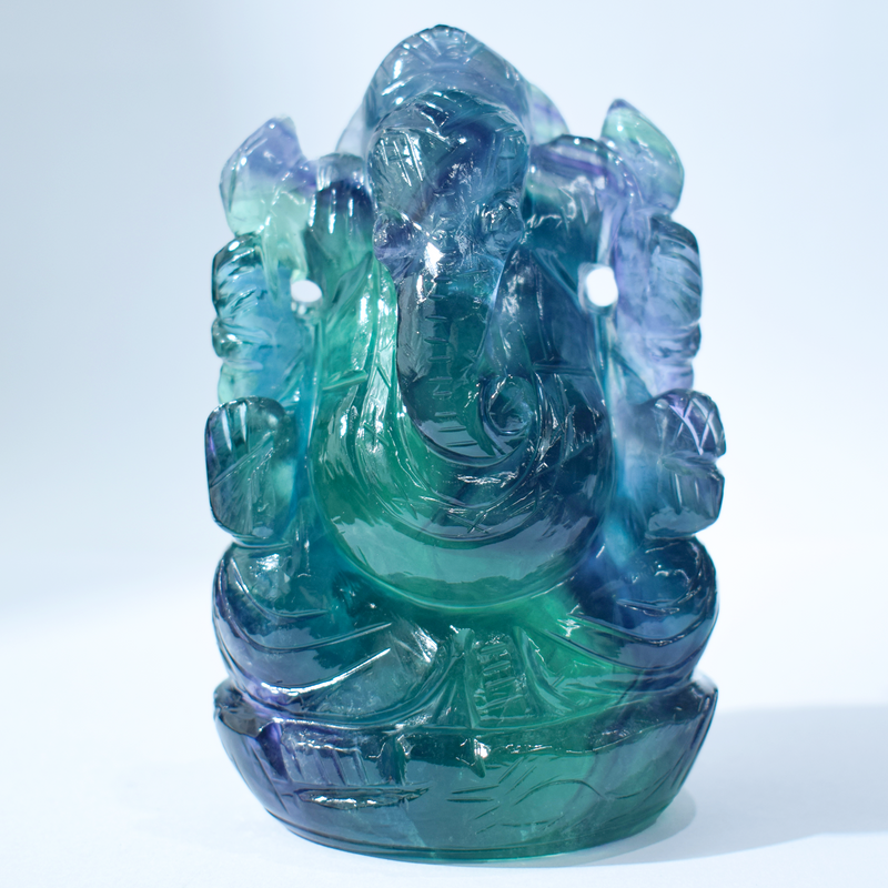Ganesh Ji in Rainbow Fluorite — Hand-Carved Crystal Idol