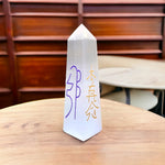Selenite tower Reiki Symbol Engraved