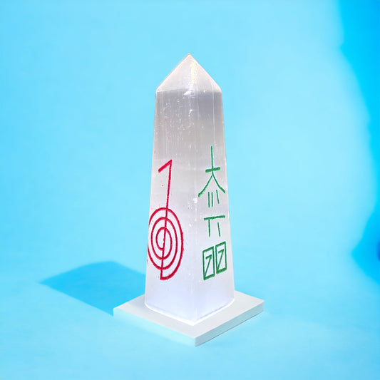 Selenite tower Reiki Symbol Engraved 1664