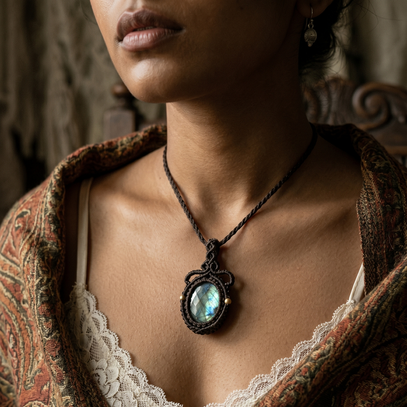 Twilight Phantom — Labradorite Macramé Necklace