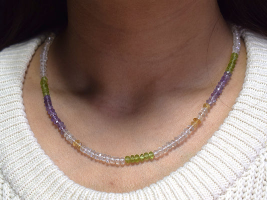 Mixed ~ Peridot, Amethyst , Citrine & Clear Quartz Ncklace 4041