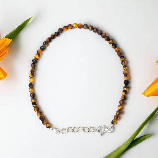 Tiger's Eye Mini  Bracelet  Pure Silver Clasp 966