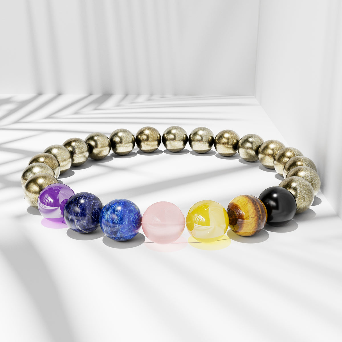 Money Magnet Pyrite Seven Chakra Bracelet