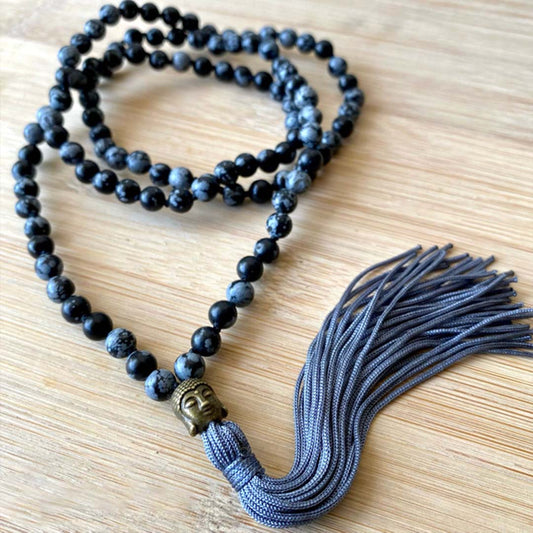 Snowflake Obsidian Jaap mala 1080
