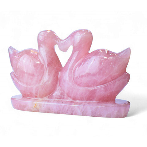 Soulmates in Crystal – Rose Quartz Swans