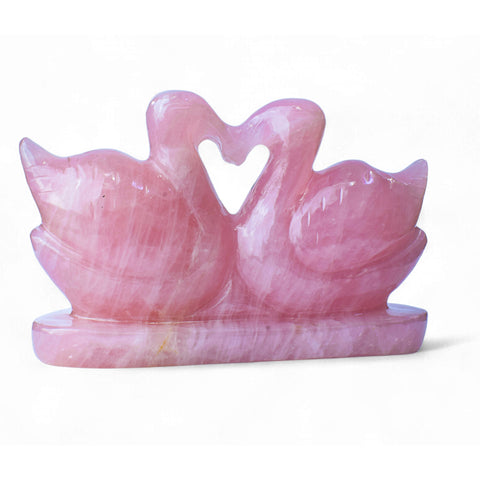 Soulmates in Crystal – Rose Quartz Swans