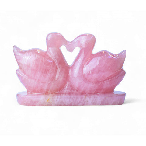 Soulmates in Crystal – Rose Quartz Swans