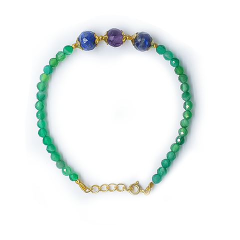 Good Fortune Green onyx , Lapis Lazuli & Amethyst Bracelet