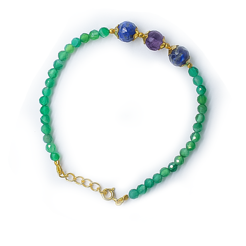 Good Fortune Green onyx , Lapis Lazuli & Amethyst Bracelet