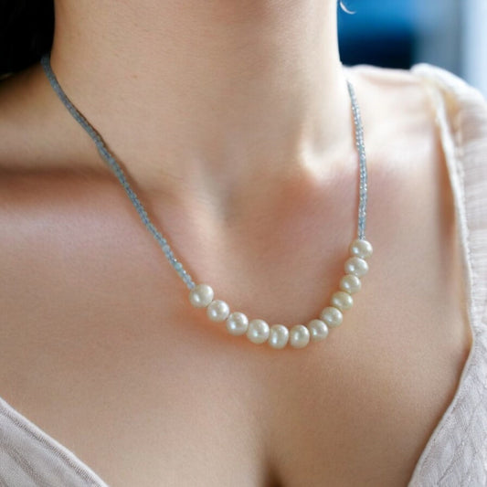 Aquamarine & Pearls Necklace 1200