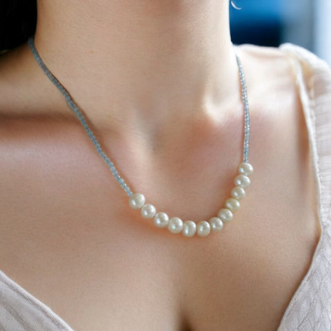Aquamarine & Pearls Necklace