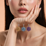 Enchanté Bloom cluster pendants in citrine, blue topaz and amethyst worn on 925 sterling silver chains