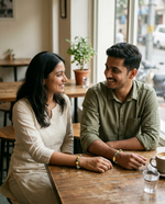 Couple wearing the Money Magnet crystal bracelet from the Dhan Aakarshan Wealth Kit