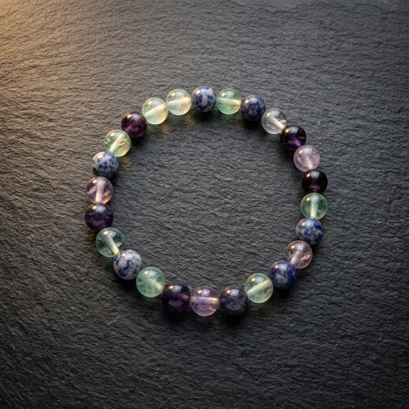 The Focus Bracelet — 8mm sodalite and rainbow fluorite beads