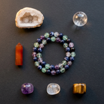 The Focus Ritual — Focus Bracelet, wish cave, quartz sphere, carnelian tower and three tumbled stones