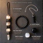 Selenite and black tourmaline door hanging, hand-wrapped in gold wire