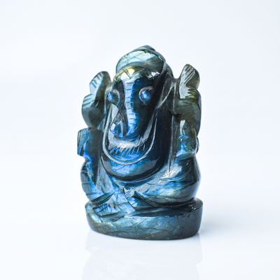 Labradorite Full Flash Ganesha idol on white background — Gift Palace India