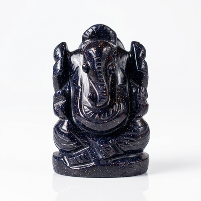Blue Sandstone Ganesha idol on white background — Gift Palace India