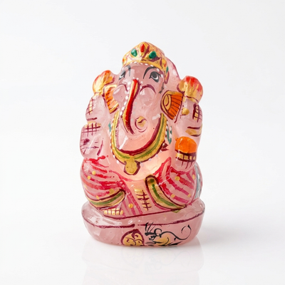 Rose Quartz Ganesha idol on white background — Gift Palace India