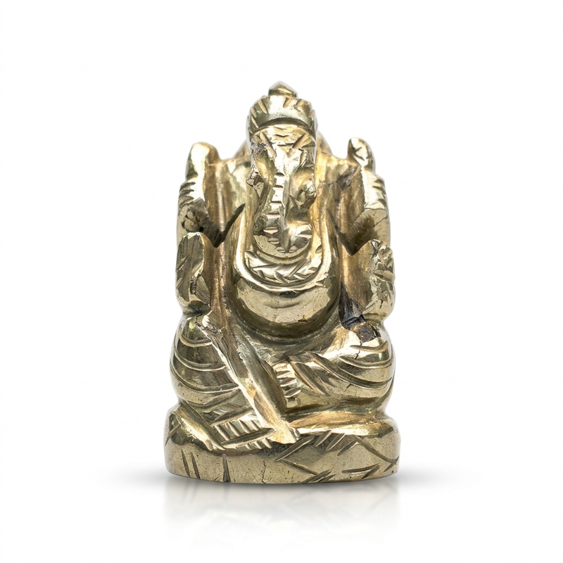 Pyrite Ganesha hand carved on white background — Gift Palace India