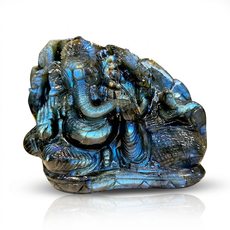 Full Flashy Labradorite Ganesha idol on white background — Gift Palace India