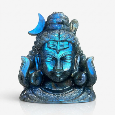 Mahadev Shiva idol in labradorite on white background — Gift Palace India