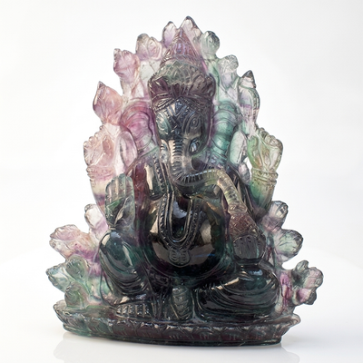 Rainbow Fluorite Ganesha big size on white background — Gift Palace India