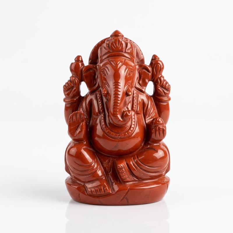 Ganesh Ji in Red Jasper natural stone idol, front view