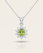 Peridot Enchanté Royale Halo Pendant — August birthstone, 925 silver, cubic zirconia halo