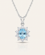 Blue Topaz Enchanté Royale Halo Pendant — December birthstone, 925 silver, cubic zirconia halo
