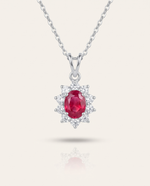 Ruby Enchanté Royale Halo Pendant — July birthstone, 925 silver, cubic zirconia halo