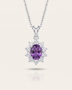 Amethyst Enchanté Royale Halo Pendant — February birthstone, 925 silver, cubic zirconia halo