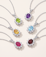 Enchanté Royale Halo Pendant — full gemstone collection, six birthstones in 925 silver