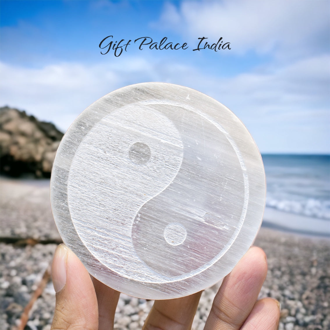 Yin & Yan Sign Selenite Plate