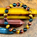 Multi tiger's eye bracelet, close-up of golden and blue beads – Gift Palace India