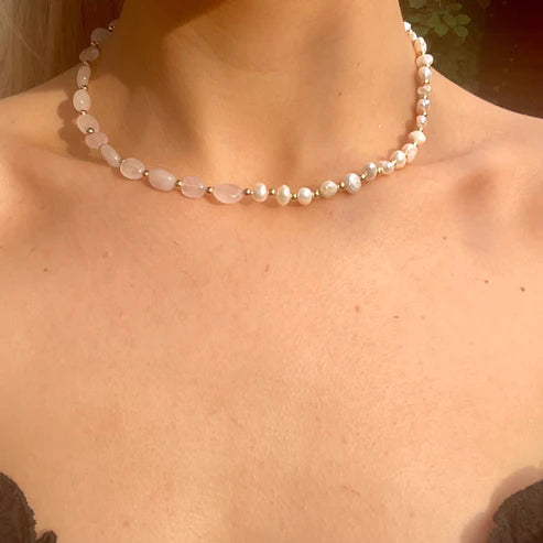 Rose Quartz & Pearls Necklace 493