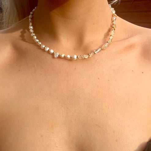 Citrine & Fresh Water Pearl Necklace 493