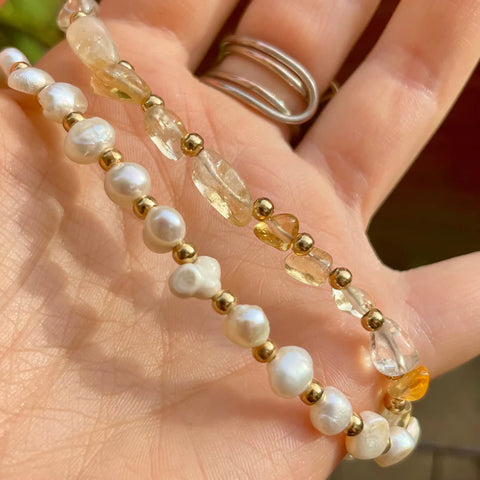 Citrine & Fresh Water Pearl Necklace