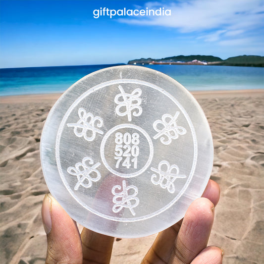 Selenite Zibu symbol Cleansing plate ( attract wealth & cleanse crystals ) 1234