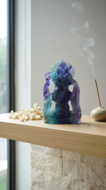 Krishna Ji in Rainbow Fluorite — Hand-Carved Crystal Idol
