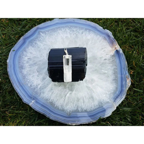 SELENITE BLACK TOURMALINE SILVER PLATED NECKLACE