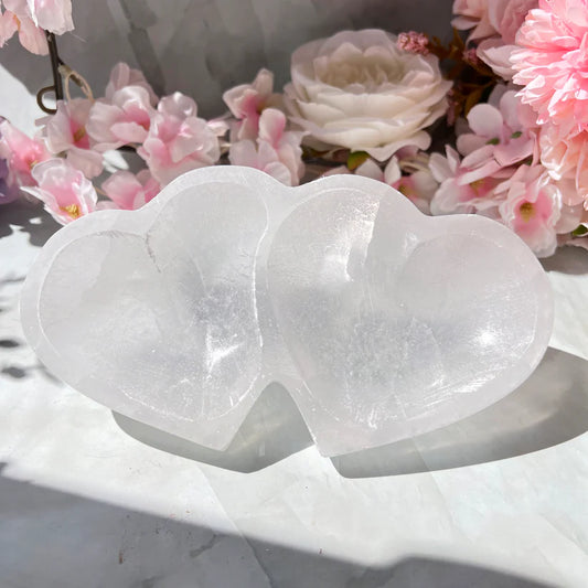 Selenite twin Heart Bowl 823