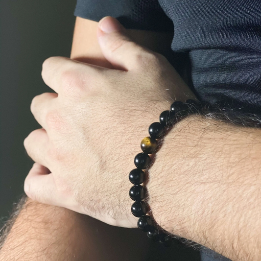 Black Onyx With Tiger Eye Bracelet - Protection charm 2560