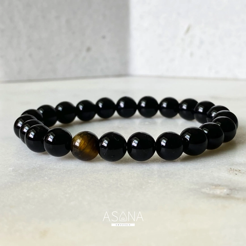 Black Onyx With Tiger Eye Bracelet - Protection charm