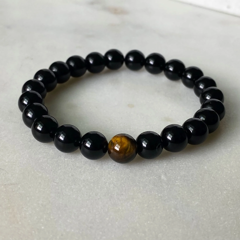 Black Onyx With Tiger Eye Bracelet - Protection charm